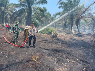 Sigap Dan Respon Cepat Datangi Titik Api, Anggota Polsek MMU Berhasil Padamkan Kebakaran Lahan